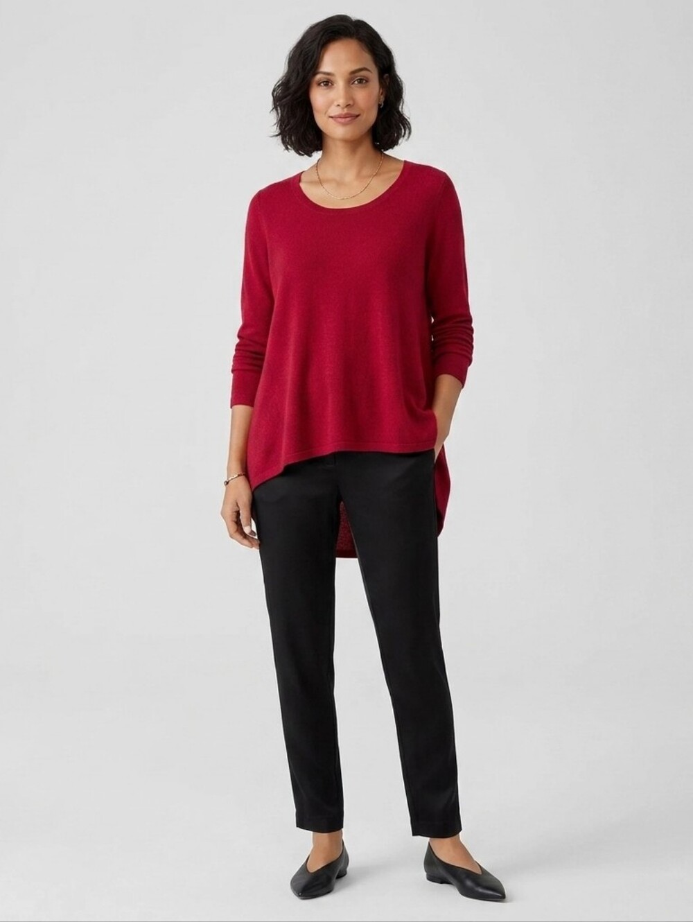 Eileen Fisher Deep Red Scoop Neck Long Sleeve Tee